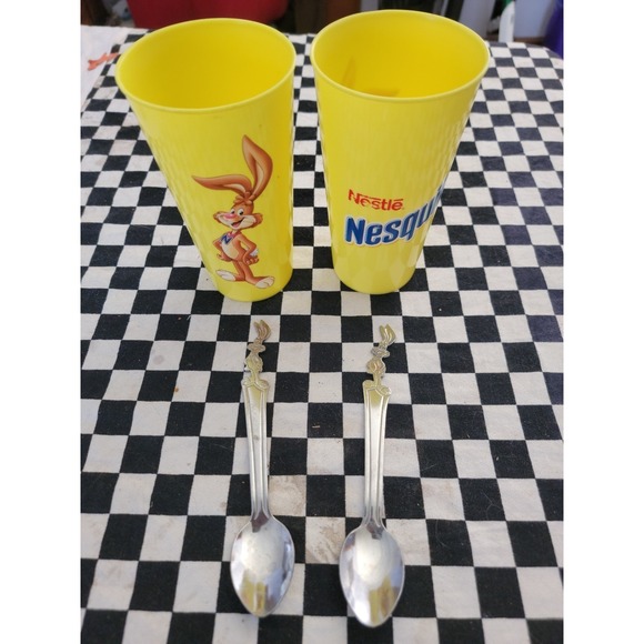 Vintage Nestlé Nesquik Promo Tumblers + Bunny Spoons Set (Bee International)
